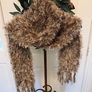 Boho Neutral Colors Style Soft & Fuzzy Long Eyelash Scarf with Fringe OS